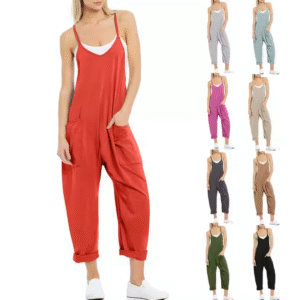 Casual Jumpsuits Stretch Hot Shot Spaghetti Strap Loose Romper Overalls Pocket Summer Fashion Harem Rompers