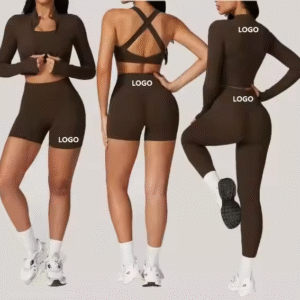Women's Yoga Set 4 Piece Seamless Activewear Gym Leggings with Long Sleeves Individualized Fitness Clothing