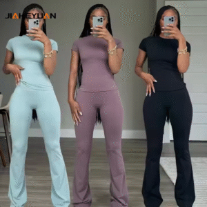 Fitness Clothing Athletic Leggings Activewear Gym Yoga T-shirt and High Waist Stacked Pants Sets Women
