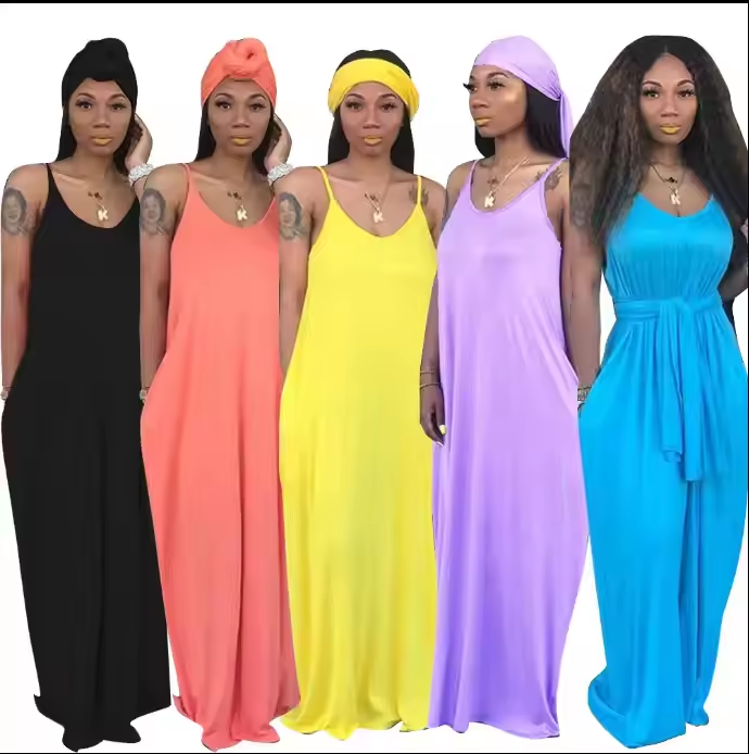 Summer Plus Size Women's Clothing Cotton High Quality Women Dress Sleeveless Long Casual Ladies Loose slip Strap Dresses