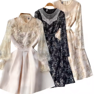Embroidered Lace Fit & Flare Dress Women's Elegant Bell Sleeve Cocktail Party Dresses Church Midi Evening Dress