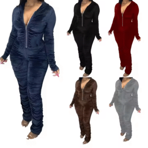 Wholesale Solid Stacked Long Sleeve Jumpsuit Women Jump Suits Ladies