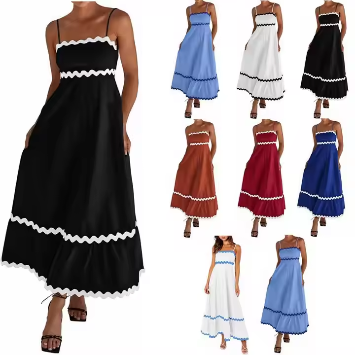 Fashion Summer Sleeveless Ruffle Midi Dress 2024 Casual Boho Elegant Dresses