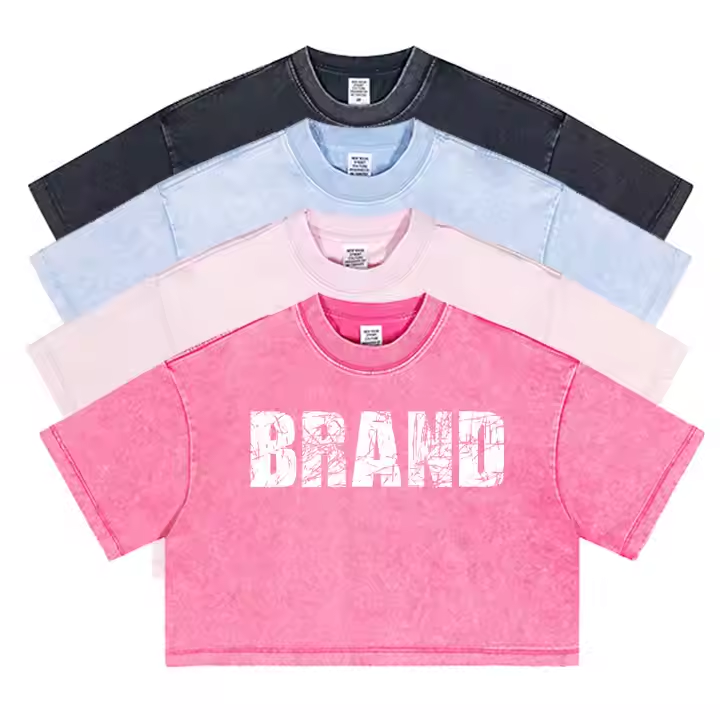 Women’s Crop Top Best Sale Summer Acid Wash T Shirt High Quality Crop Tops Tee