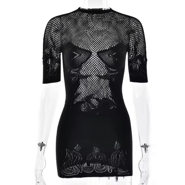 Women Dresses Sexy See Through Mesh Bodycon Dress Lady Sexy Club Hollow Out Vintage Mini Dresses Women Casual - Image 2