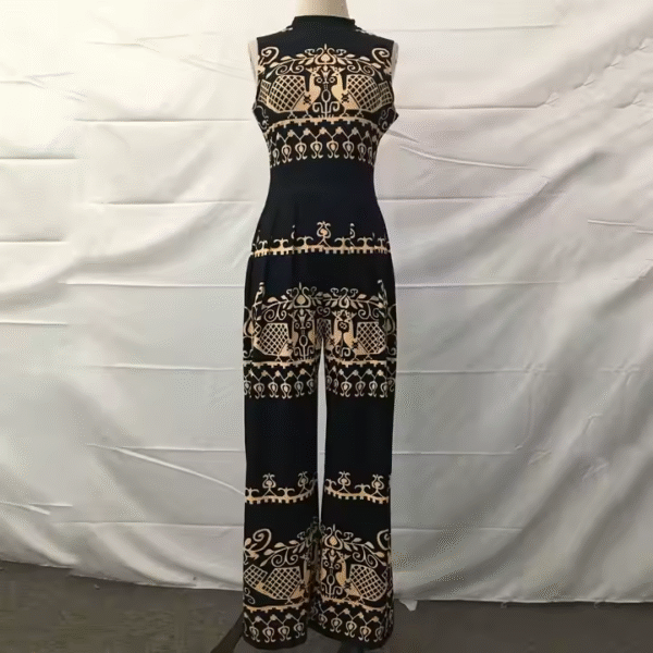 Women Stand Collar Jumpsuits Printed Floral Summer Sleeveless Wide Leg Straight Long Pants Lady Slim Casual Jumpsuit - Image 4