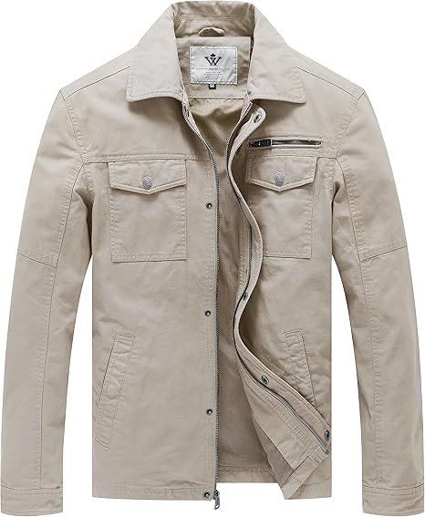 WenVen Men’s Casual Canvas Cotton Military Lapel Jacket