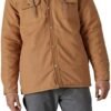 Dickies Men's Fleece Hooded Duck Shirt Jacket with Hydroshield Brown Duck