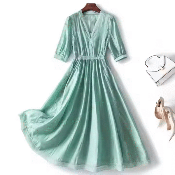 Summer New Women's Halters Fashion Temperament V-neck Mid-length Chiffon Loose Solid Color Dress - Image 2