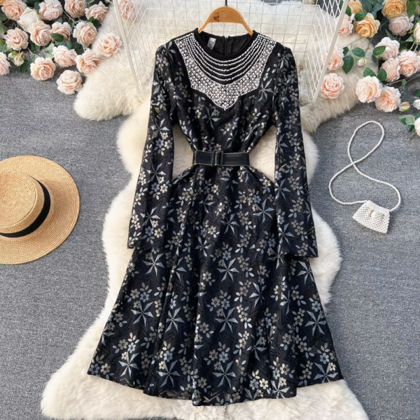 Embroidered Lace Fit & Flare Dress Women's Elegant Bell Sleeve Cocktail Party Dresses Church Midi Evening Dress - Image 3