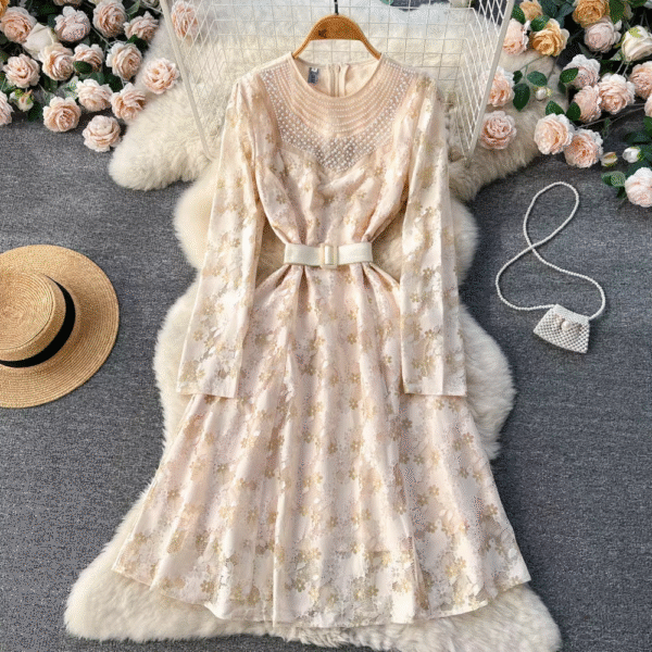 Embroidered Lace Fit & Flare Dress Women's Elegant Bell Sleeve Cocktail Party Dresses Church Midi Evening Dress - Image 4