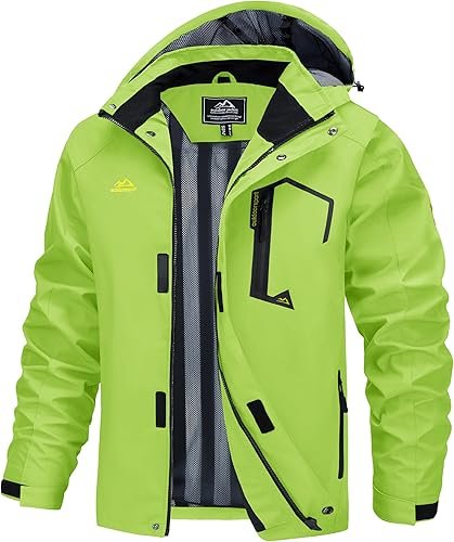 MAGCOMSEN Men's Lightweight Windbreaker Rain Jacket Fluorescent Green