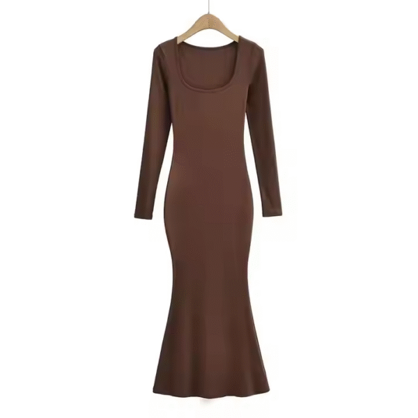 Women's Grace Square Neck Long Sleeve Mermaid Shape Sexy Bodycon Maxi Casual Dresses - Image 5