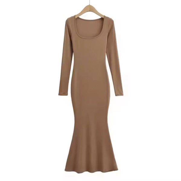 Women's Grace Square Neck Long Sleeve Mermaid Shape Sexy Bodycon Maxi Casual Dresses - Image 4