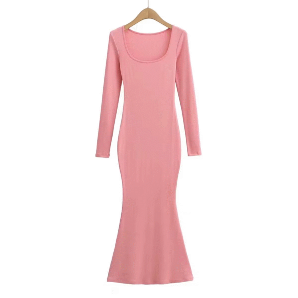 Women's Grace Square Neck Long Sleeve Mermaid Shape Sexy Bodycon Maxi Casual Dresses - Image 3