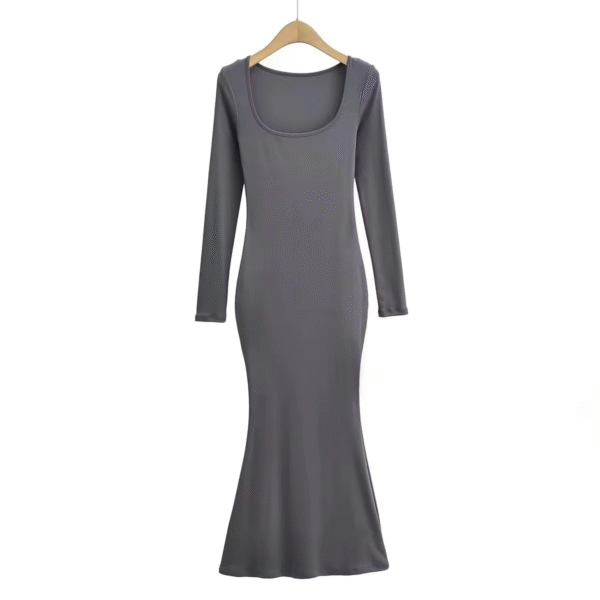 Women's Grace Square Neck Long Sleeve Mermaid Shape Sexy Bodycon Maxi Casual Dresses - Image 2