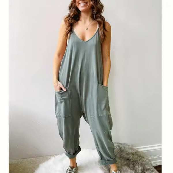 Casual Jumpsuits Stretch Hot Shot Spaghetti Strap Loose Romper Overalls Pocket Summer Fashion Harem Rompers - Image 2