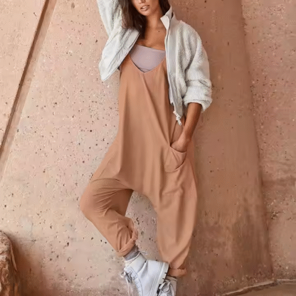 Casual Jumpsuits Stretch Hot Shot Spaghetti Strap Loose Romper Overalls Pocket Summer Fashion Harem Rompers - Image 4