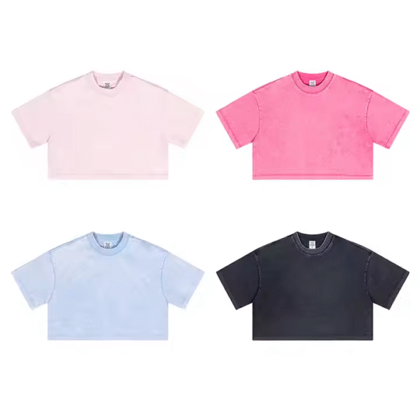 Women's Crop Top Best Sale Summer Acid Wash T Shirt High Quality Crop Tops Tee - Image 2