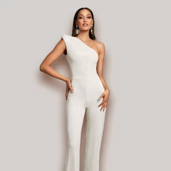 Women's Elegant Sleeveless One Shoulder Sparkly Sequin Jumpsuit Wide Leg Bodycon Evening Dress for Summer - Image 5