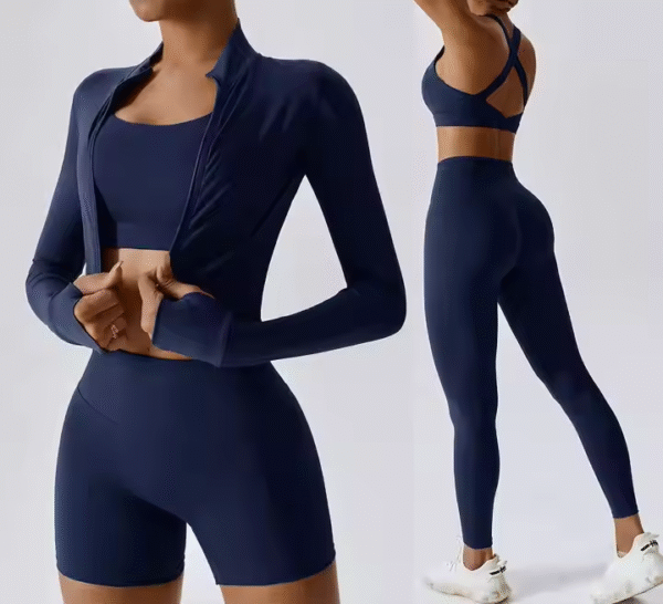 Women's Yoga Set 4 Piece Seamless Activewear Gym Leggings with Long Sleeves Individualized Fitness Clothing - Image 4