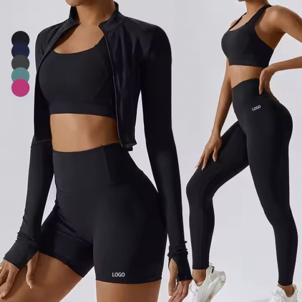 Women's Yoga Set 4 Piece Seamless Activewear Gym Leggings with Long Sleeves Individualized Fitness Clothing - Image 5